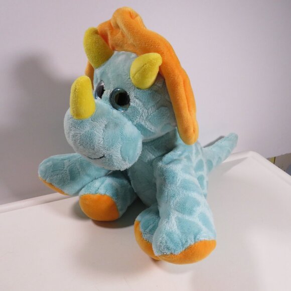 hug fun teal triceratops dinosaur plush with big sparkly eyes 11" tall - Picture 1 of 13